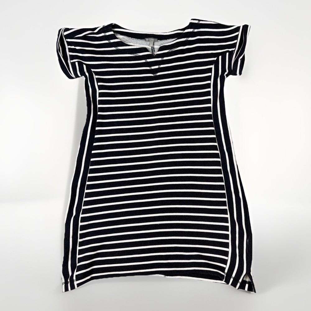 T by Talbots T-Shirt Dress Womens MP Navy Blue White Striped Cotton Mini